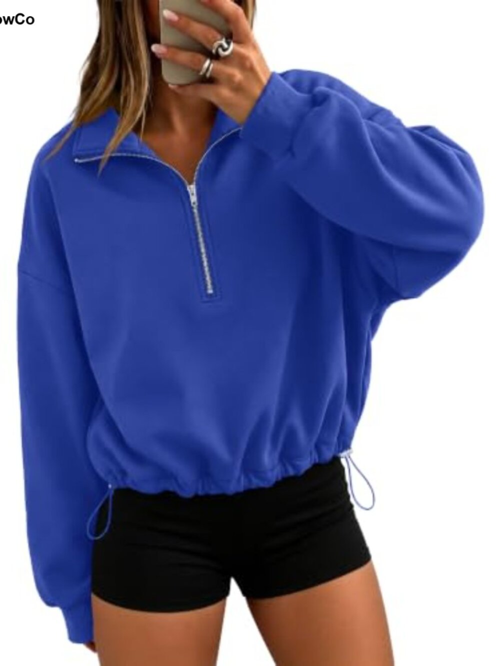 Women's Quarter Zip Crop Sweatshirt Fleece Pullover Cinchable